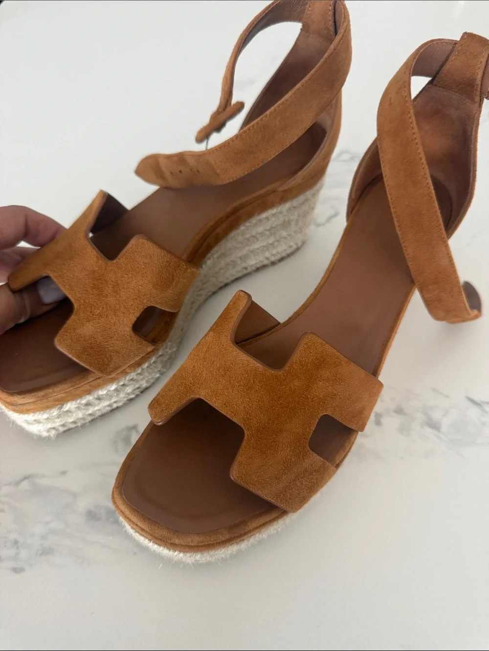 Hermes Tan Suede Espadrille Wedge size 38 Sandals